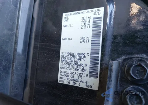 2013 Nissan Maxima 3.5 S z USA, uszkodzony, nr VIN 1N4AA5AP7DC828759